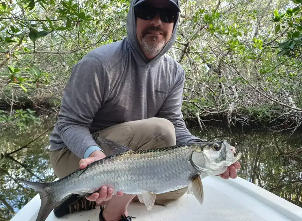 Tarpon caught while fly fishing Cancun Lagoon