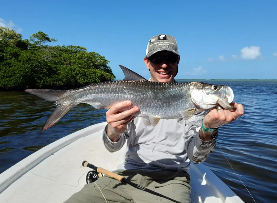 Tarpon caught while fly fishing Cancun Lagoon