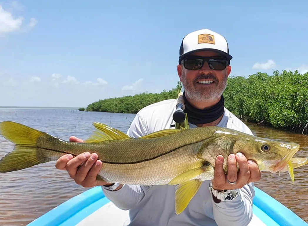 Snook caught while fly fishing Cancun Lagoon