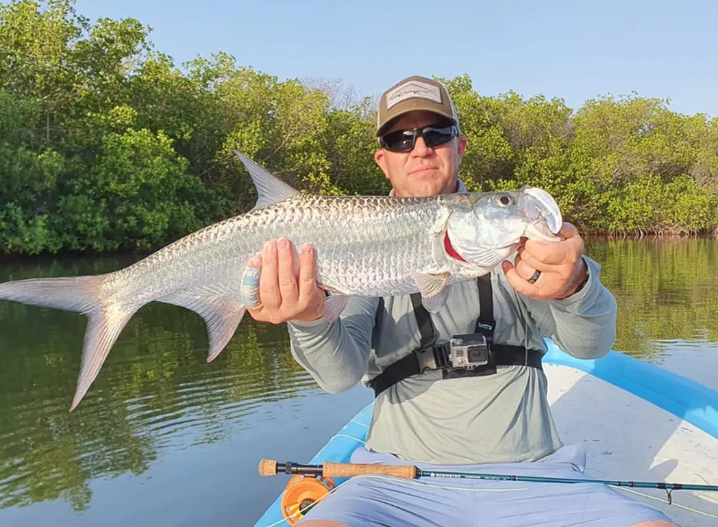 Tarpon caught while fly fishing Cancun Lagoon